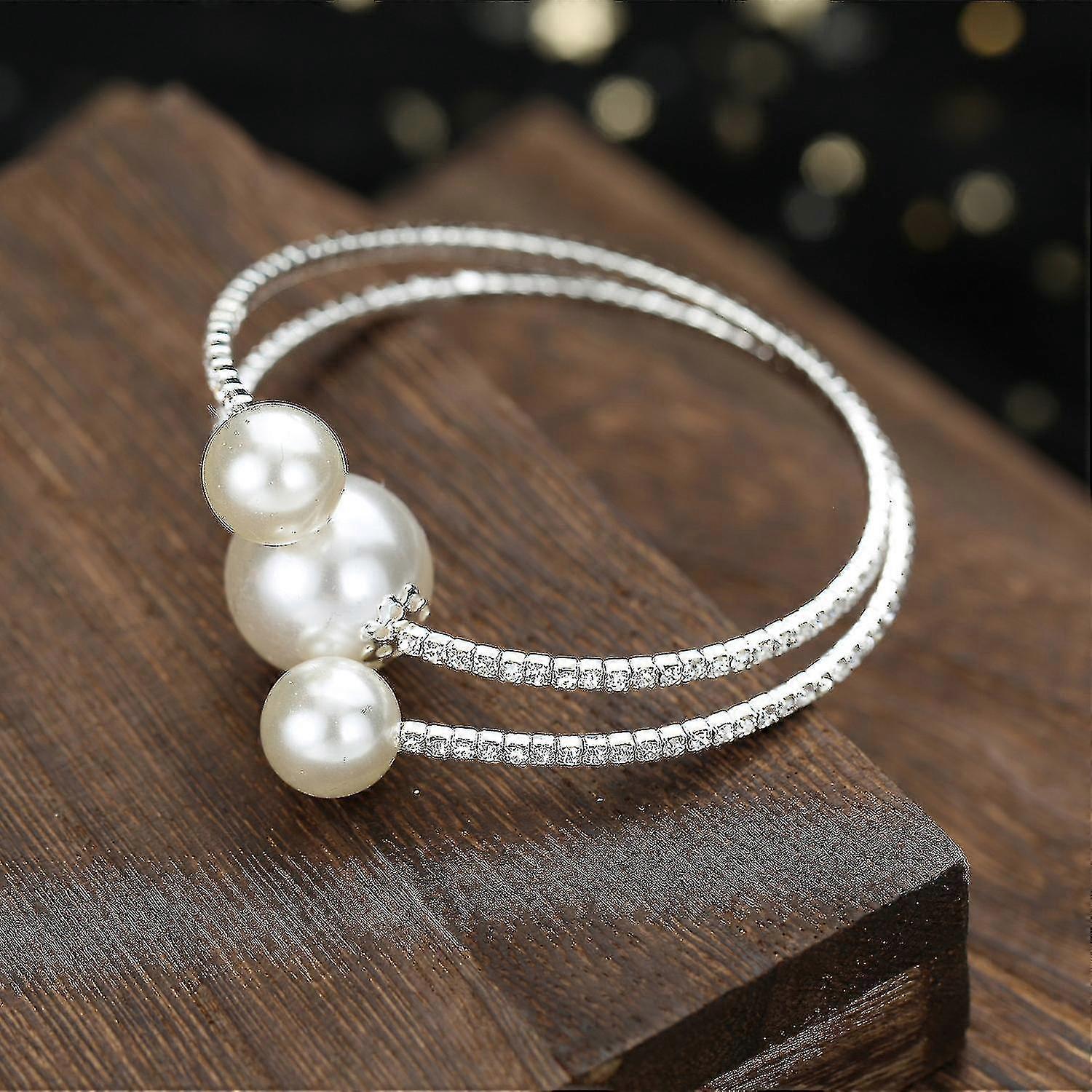 Multi-Row Rhinestone Pearl Bracelet With Adjustable Design Durable Long Lasting