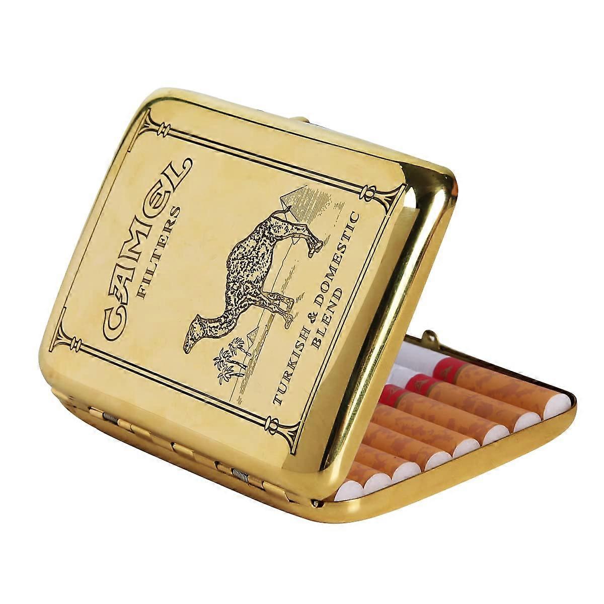 metallinen savukekotelo, säilytys 16 savukkeen vintage kuparinen kamelin savukekotelo tupakointilaatikot, kannettava vedenpitävä savukekotelo (väri: messinki, koko: 9