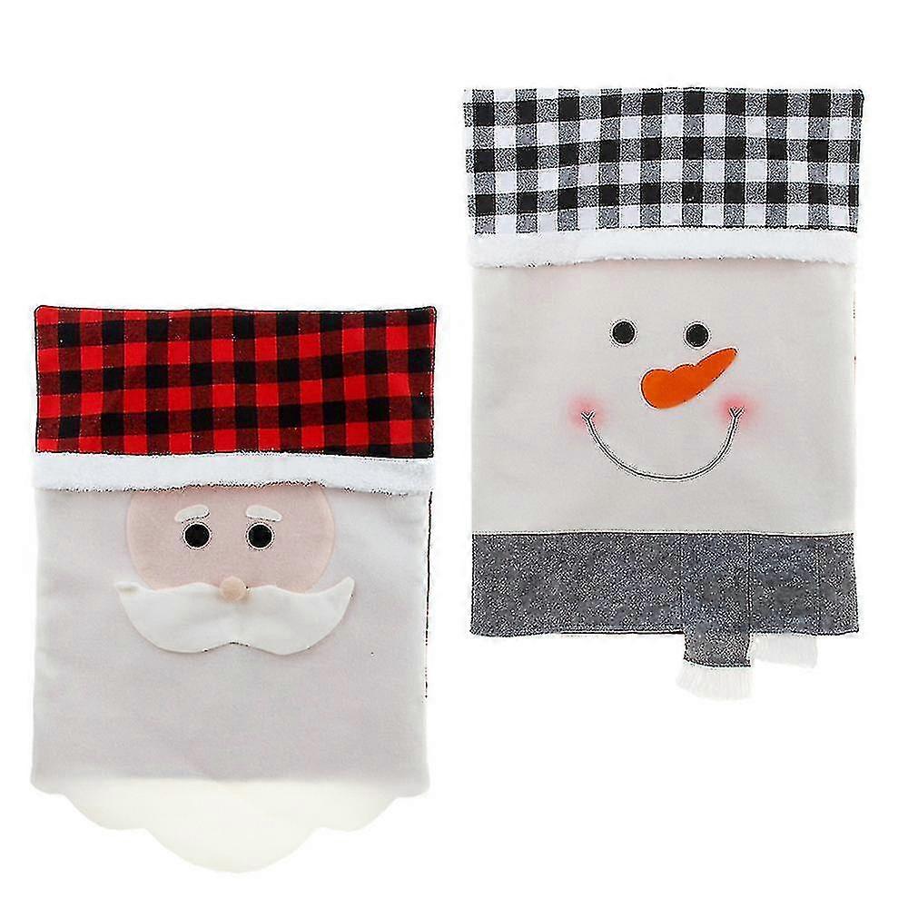 クリスマスの飾り赤と白の格子縞の椅子カバー2pcsクリスマスシートカバーサンタの椅子の背中カバークリスマスの装飾ダイニングチェアカバークリスマス