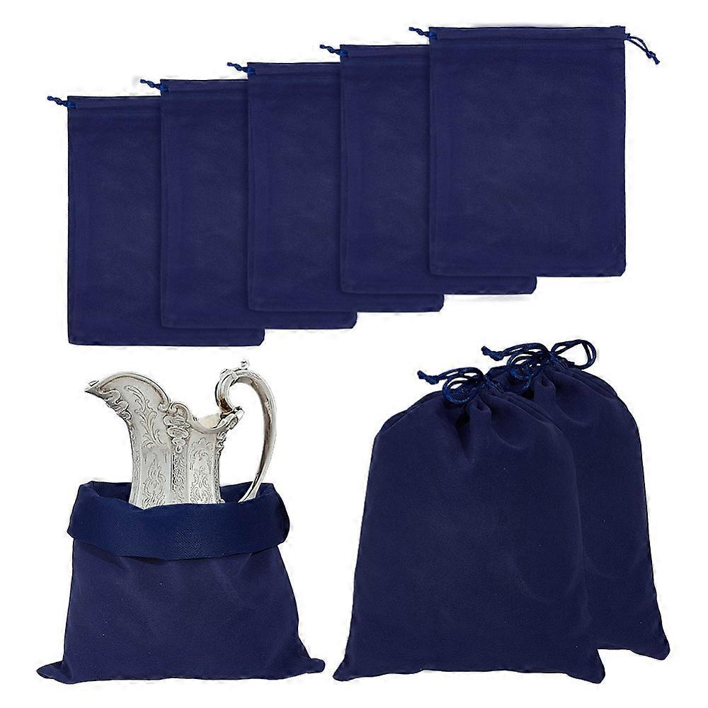 Velvet Drawstring Gift Bags Rectangle Pouches Midnight Blue 25x19cm