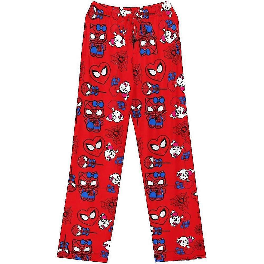 Women Girls Cartoon Pajamas Pants Cute Kitty Cat Spiderman Printed Nightwear Sleepwear Loungewear Pants