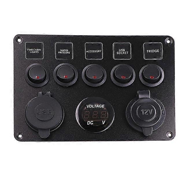 LED Rocker Switch Panel With Digital Voltmeter Dual USB Port 12V Outlet Combination Waterproof Switches For Car Marine Boat