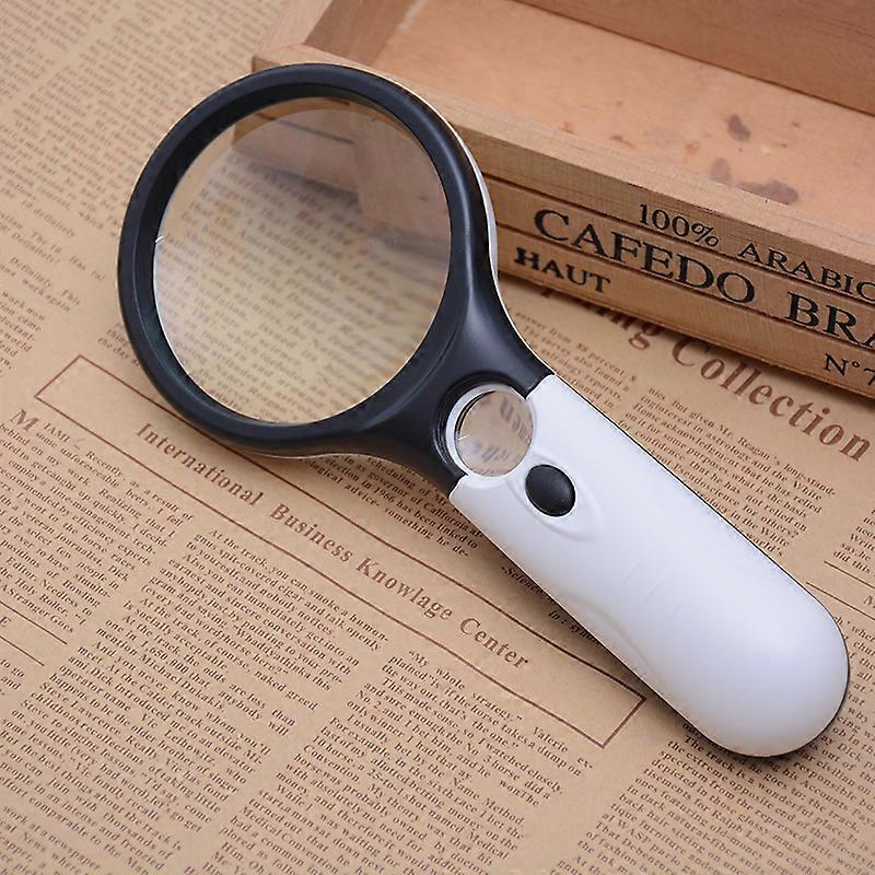 Magnifying Glass with 3 LED Lights, Handheld Illuminated Magnifier 3x 45x Magnification for Elderly Children - White and Black