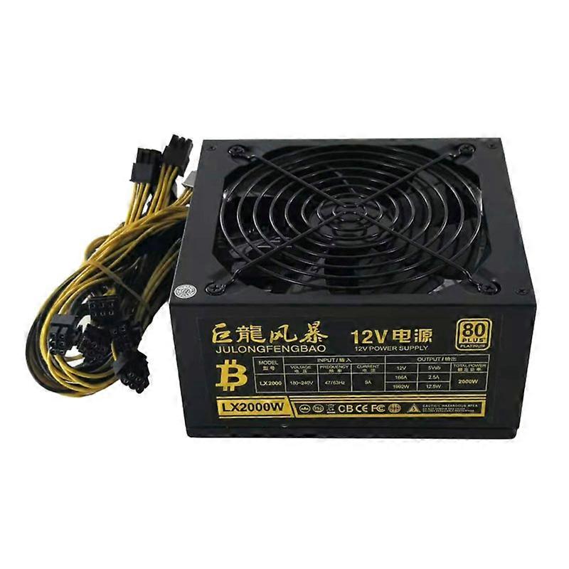 2000W ATX 12V V2.3 Silent Mining Machine Power Supply Support 10 x 6pin 8 GPU