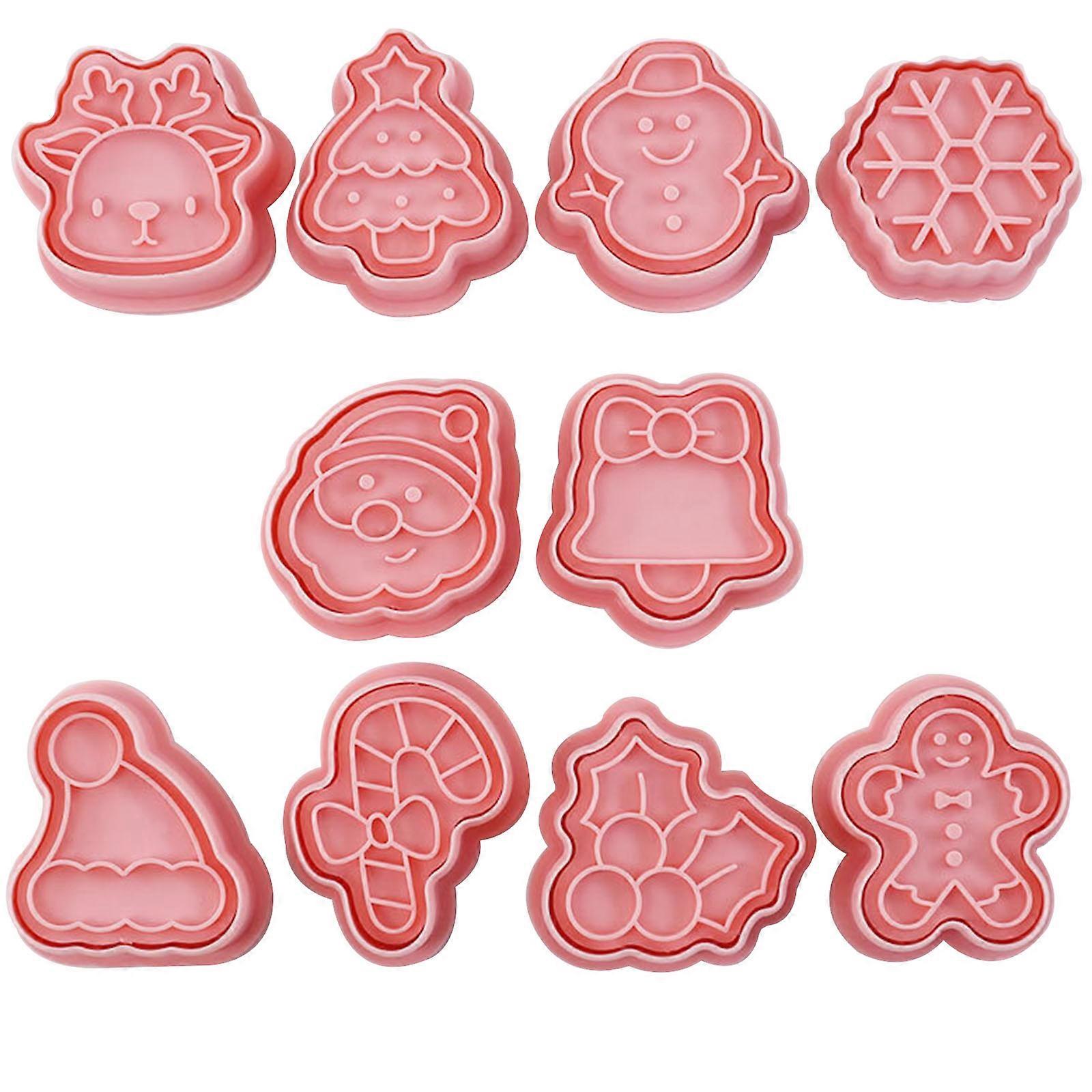 10pcs/set Christmas Cookie Cutters 3D Plastic Biscuit Mold Cookie Stamp DIY