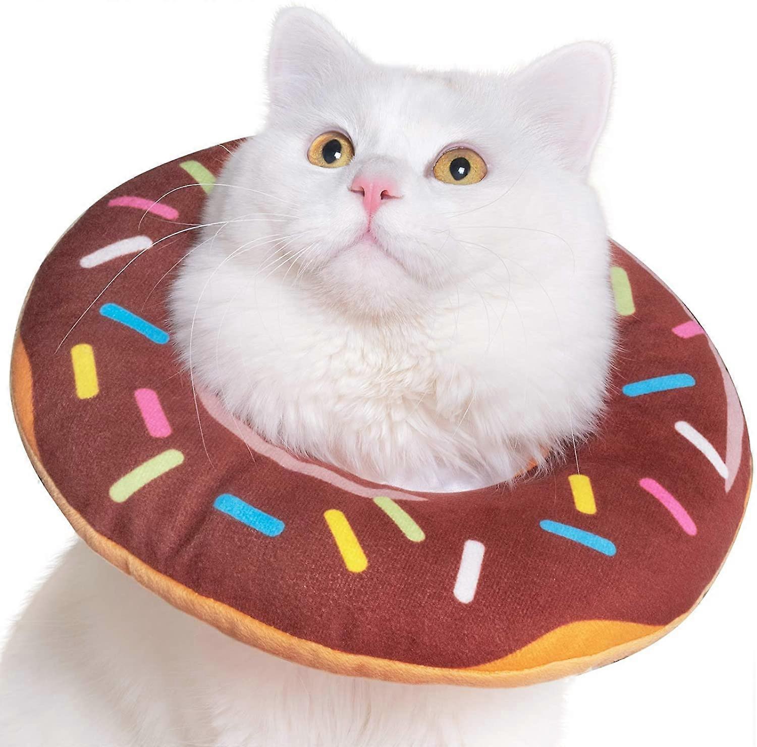 Adjustable Cat Recovery Collar, Cute Cat Donut Collar, Soft Cone Collars for Cat, Wound Healing Protective Cone After Surgery Elizabethan Collars for 