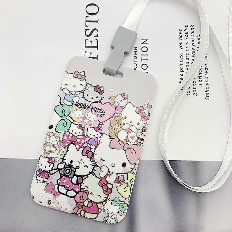 Hello Kitty Cartoon Card Cover Doll Keychain Student Campus Documents Bag Anti-lost Card Holder Lanyard ID Card Bus Card Case