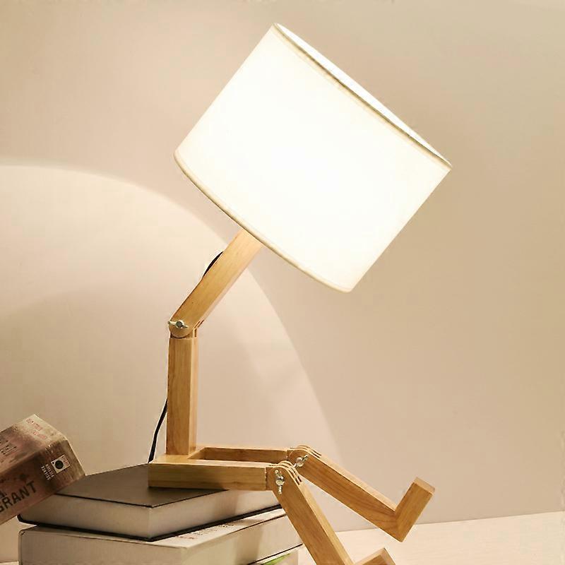 Nordic modern solid wood desk lamp robot table lamp bedroom living room night light base LED lamp holder learning gift