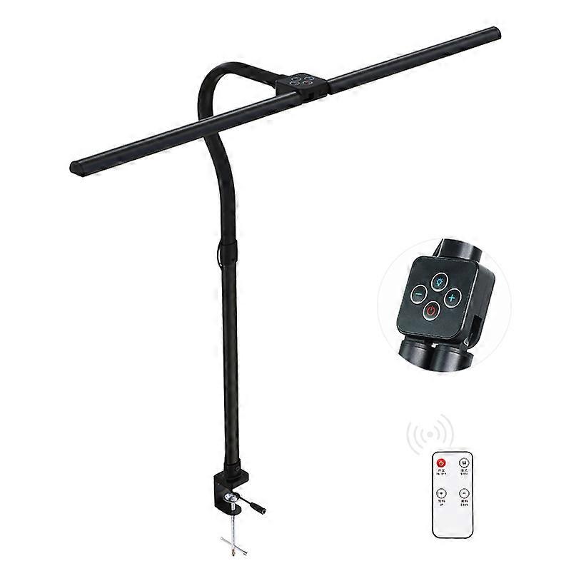 24W Double Head LED Reading Desk Lamp Foldable Swing Arm Lamp with Clip Dimmable for Workstation Eye Protection PC