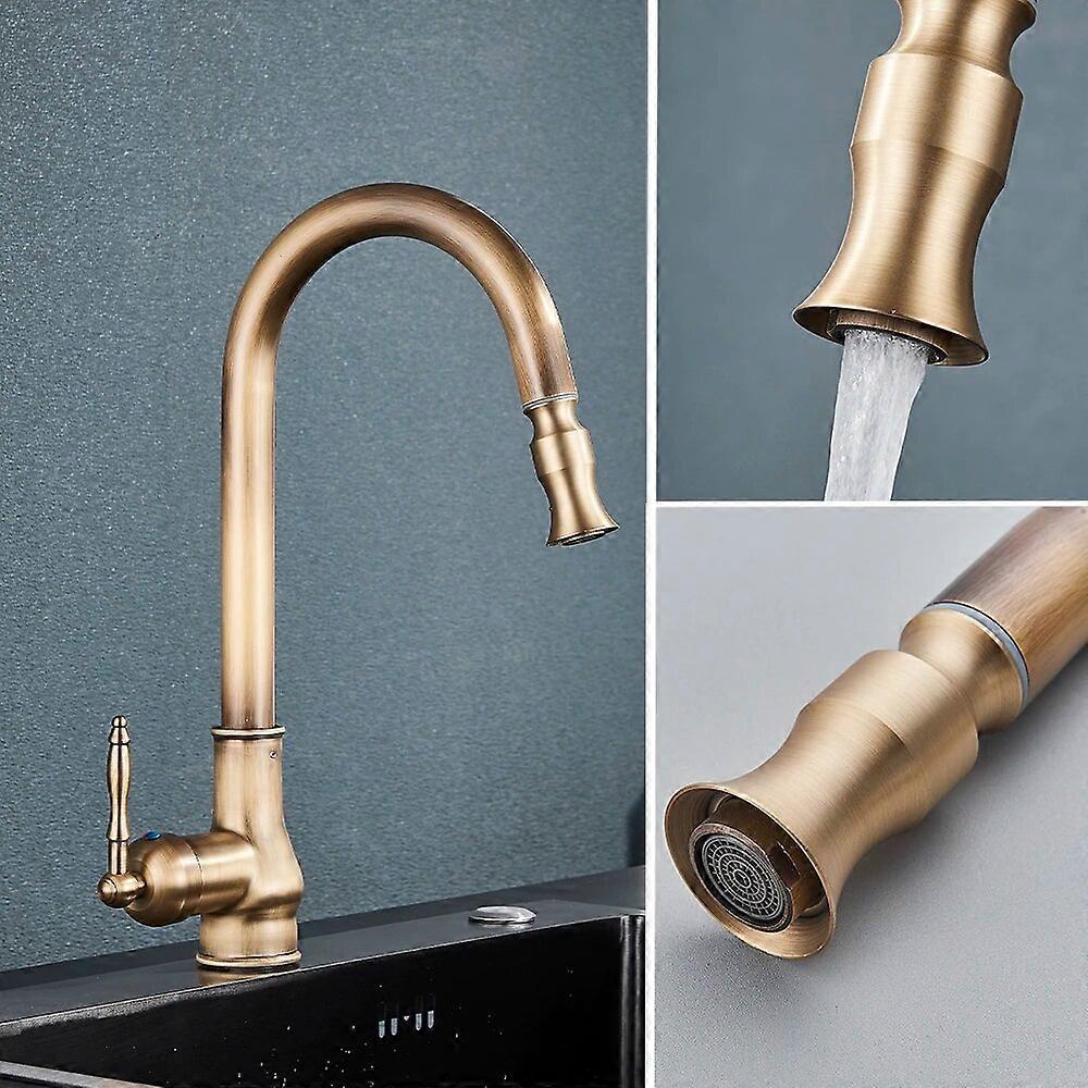 Antik messing køkkenvask vandhane træk tud varmt koldt vand vandblander vandhaner dækmontering enkelt håndtag køkkenkran