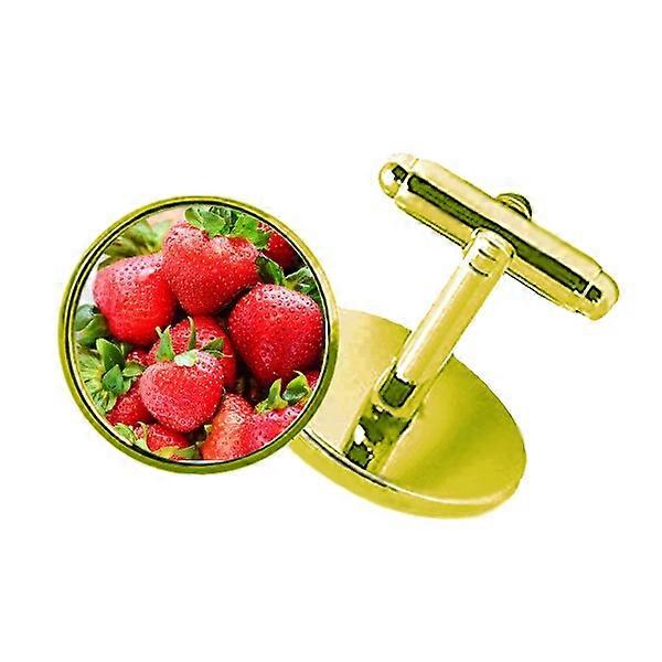 新鮮なストロベリーレッドフルーツピクチャススタッズビジネスメタルカフリンクスゴールデン