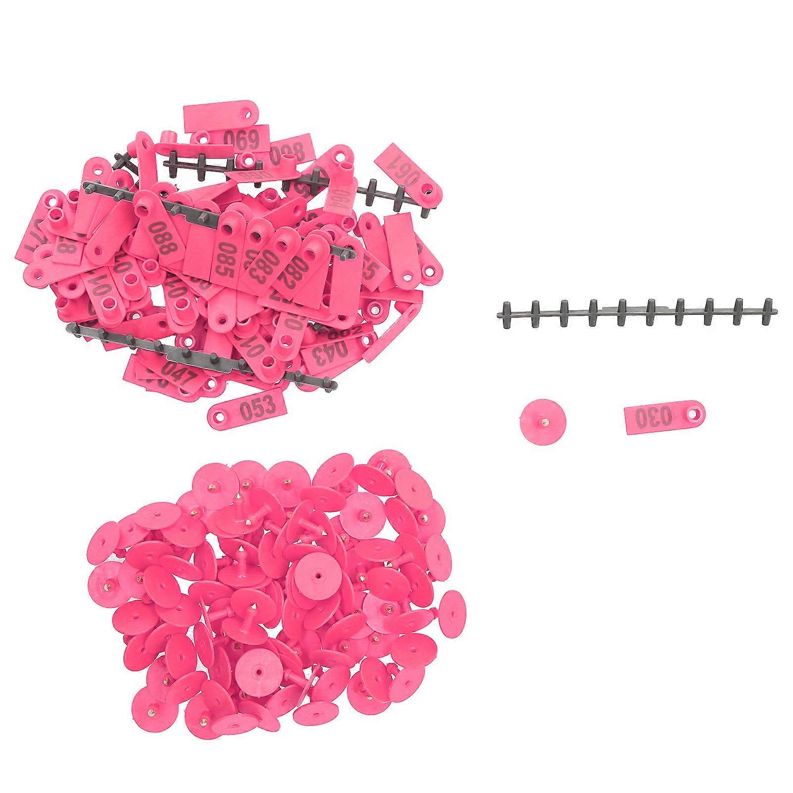 Rosenrosa numrerade öronmärken för får, getter, lantbruksdjur, boskapsfoder