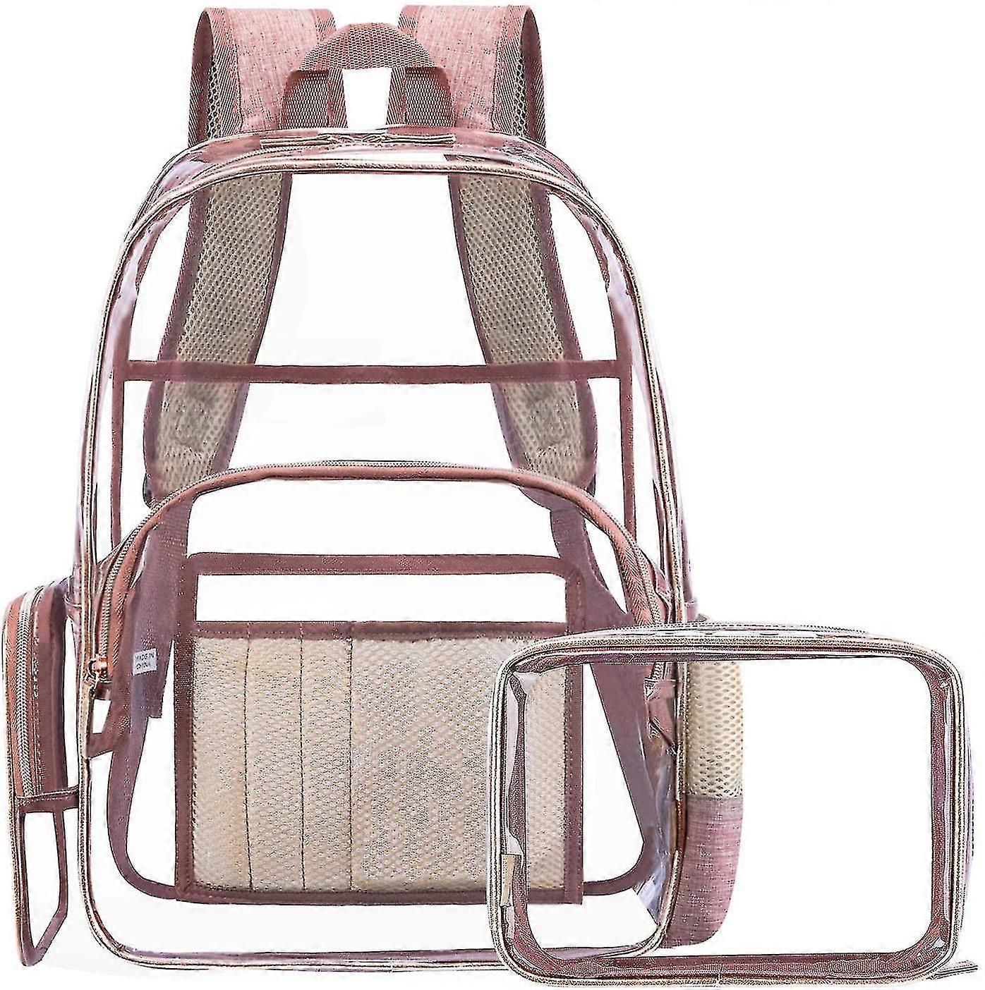 Clear Backpack With Cosmetic Bag Transparent Pvc Backpack See Through School Bookbag With Small Pouch Fit 15.6 Inch Laptop For Wom - Ssxjv