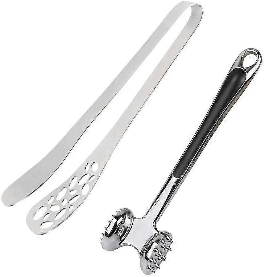 Stainless Steel Double-sided Meat Tenderizer Cooking Tong Set