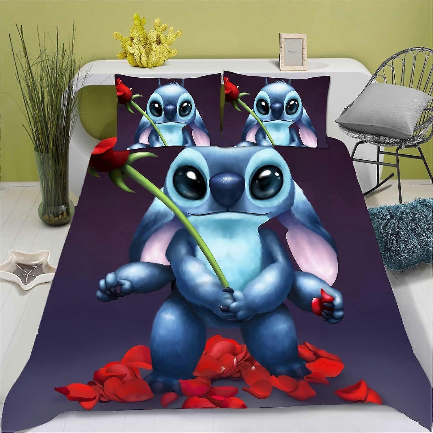 Lilo and Stitch Bedding Set for Teenagers, D Print Microfiber, Duvet Cover and Pillowcase