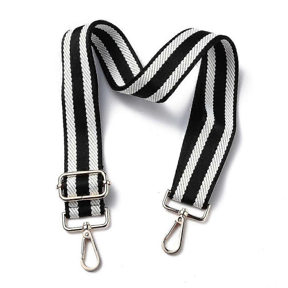 Adjustable Nylon Bag Chains Strap with Light Gold Iron Swivel Clasps for Bag Replacement Accessories Black & White Stripe Pattern 82~147x3.9cm