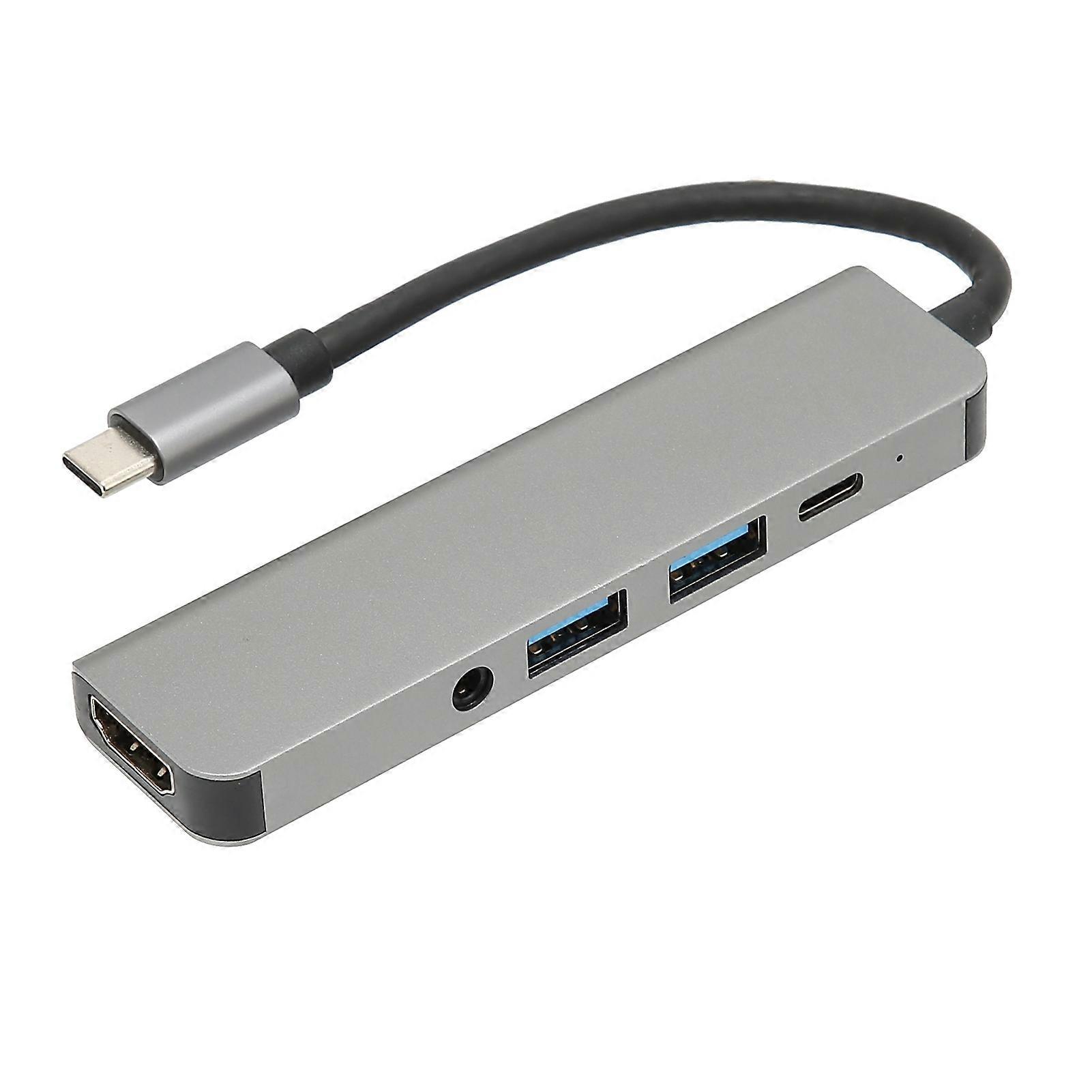 Hub USB 5 in 1, guscio in lega di alluminio dal design portatile per una maggiore durata, supporta una rapida dissipazione del calore e un'ampia compatibilità con spina e