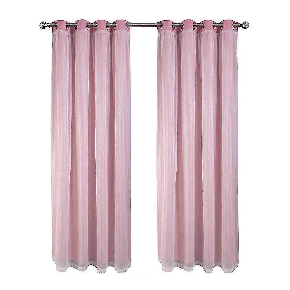 Layered Solid Room Dark Blackout And Transparent Ring Top Curtains