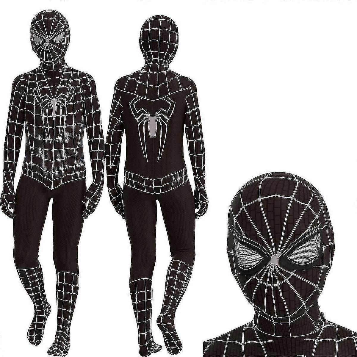 Black Spiderman Cosplay Costume Party Jumpsuit Fitted Kids Clothes Spiderman Face Paint-C