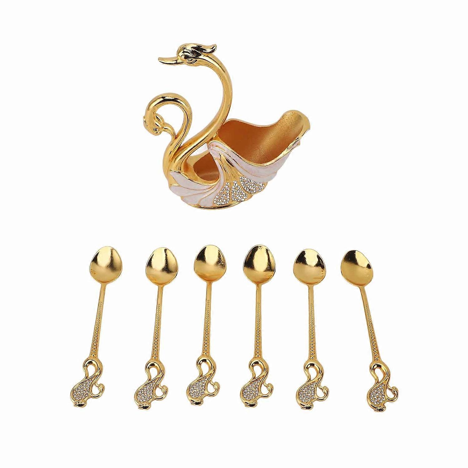 Swan Dinnerware Set Metal Tableware Cutlery Set Decorative Swan Base Holder with 6 Spoons for Stirri