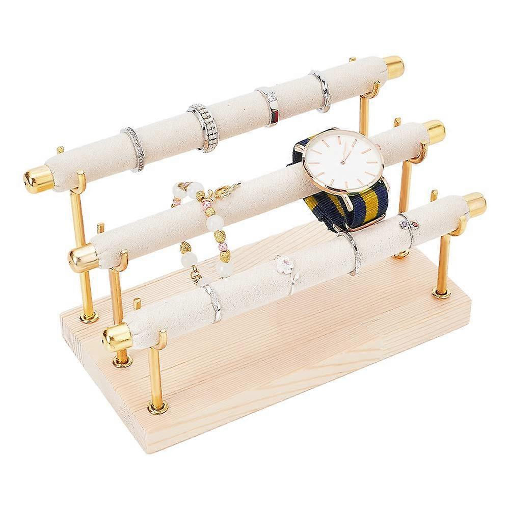 Wooden Ring Display Stand with Golden Ends for Jewelry Tower 3-Tier