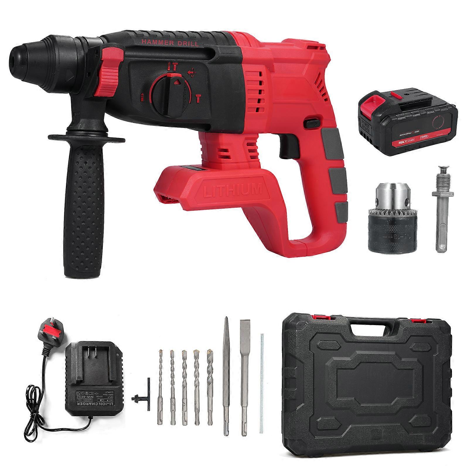 Brushless Rotary Hammer Rotary Hammer Drill 3 Modes Selector Variable Speed 360° Adjustable Handle 5.0Ah Li-ion Battery and Charger Included