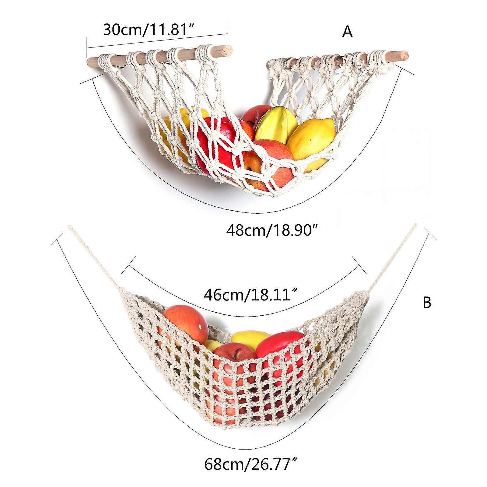 Macrame Woven Fruit Hammock Holder Boho Cotton Under Cabinet Hanging Net Basket
