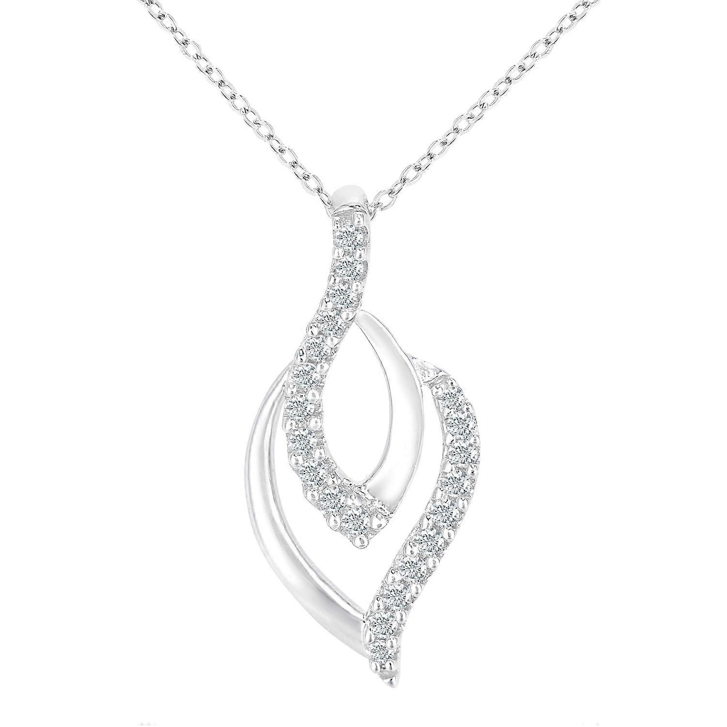 Jewelco London 18ct 白金圆形 10 分钻石杏仁波叉骨吊坠项链 18 英寸 46 厘米