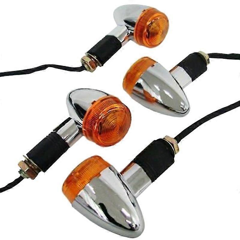 Motorcycle Turn Signals Chrome Front Rear Lights compatible with Bobber Chopper(4Pcs)