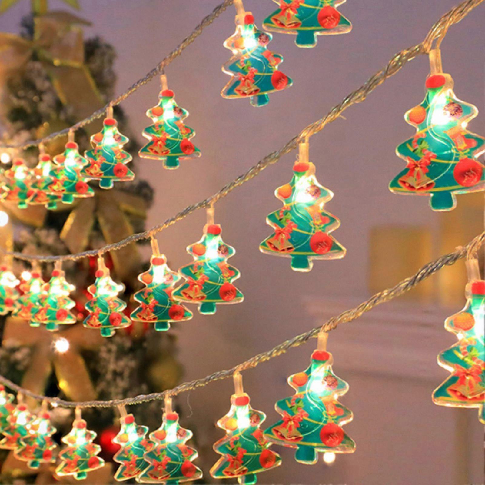 Christmas Light Strings Snowman Santa Christmas Tree Ornaments Festive Window Dressing Lights Warm White LED Xmas Lights for Holiday Decoration