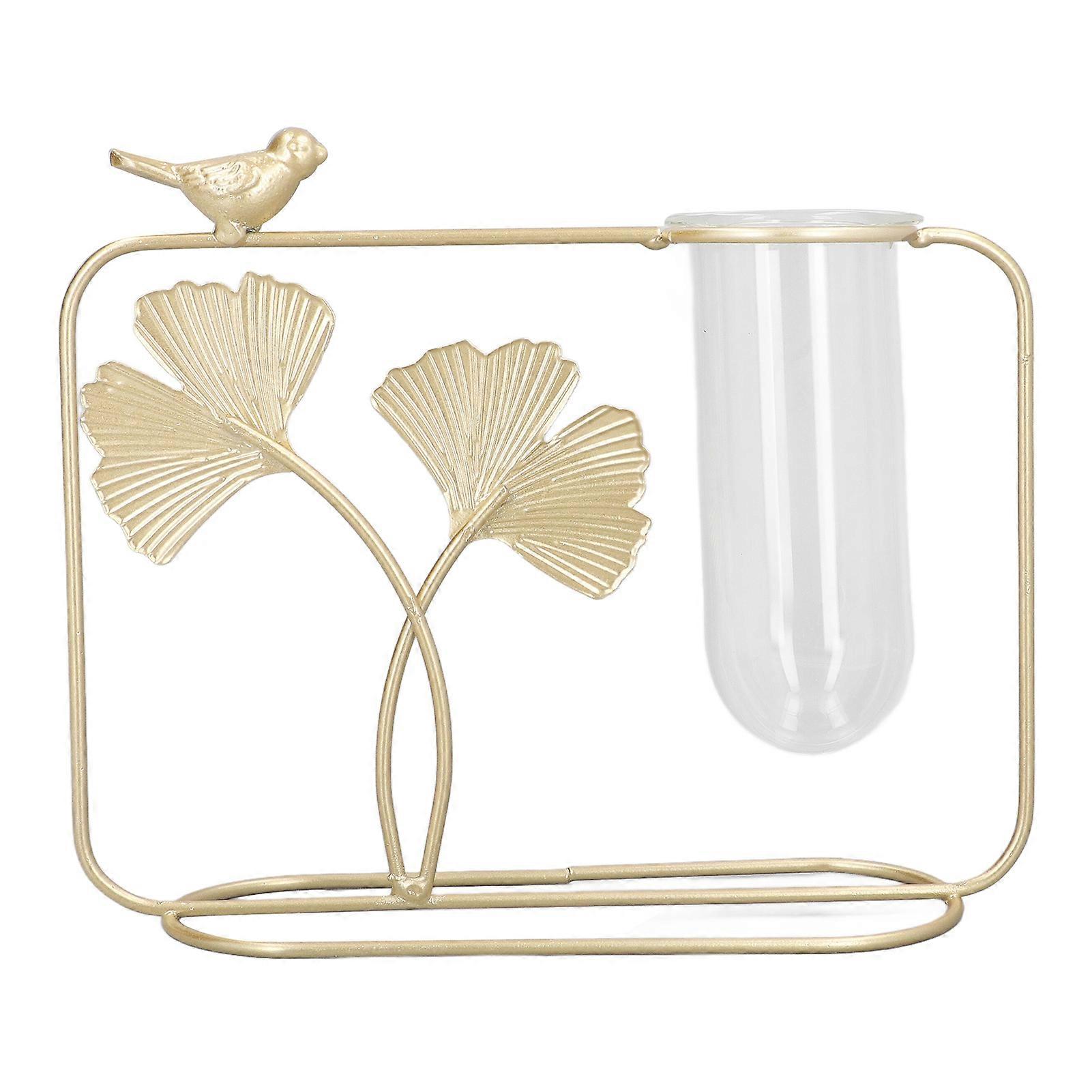 Hydroponics Vase Glass Iron Material Simple Style Metal Leaf Shape Decorative Desk Ornaments for Photo Props