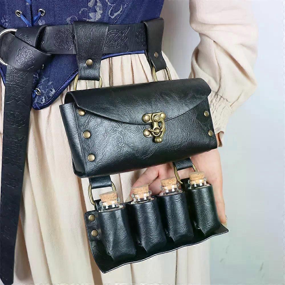 Medieval Witch Magic Potion Bottle Perfume Holder With 4 Bottle Steampunk Alchemy Flask Potion Pouch Belt Wizard Cosplay Props