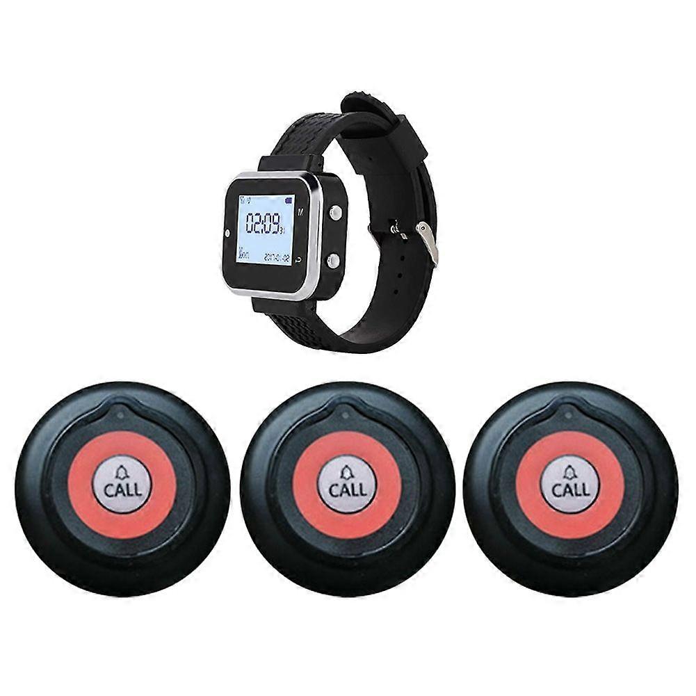 Wireless Calling System Service 3pcs Call Button Transmitters 1Pcs Wrist Watch Pager for Restaurant