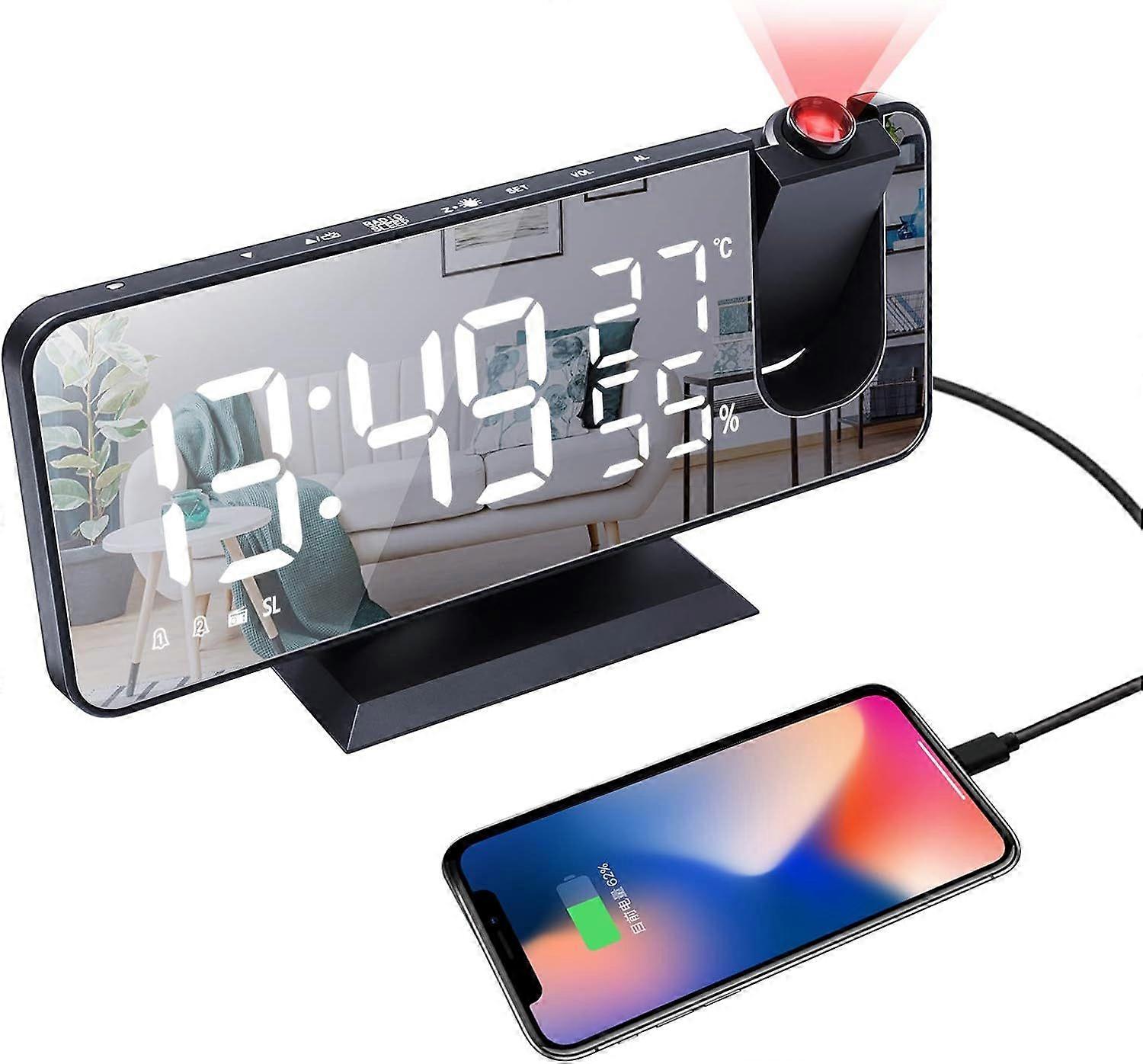 Bedroom Projection Digital Alarm Clock with USB Charging Port
