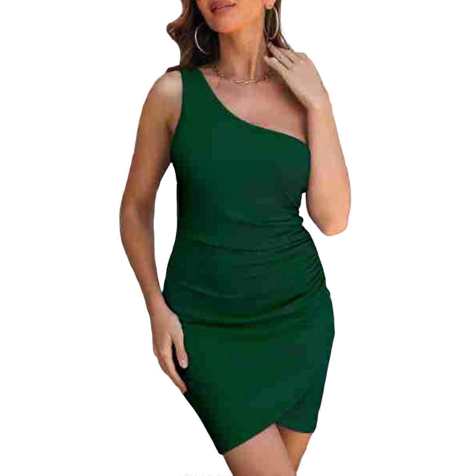 Womens Zomer Een Schouder Geribbelde Bodycon Jurk Sexy Mouwloos