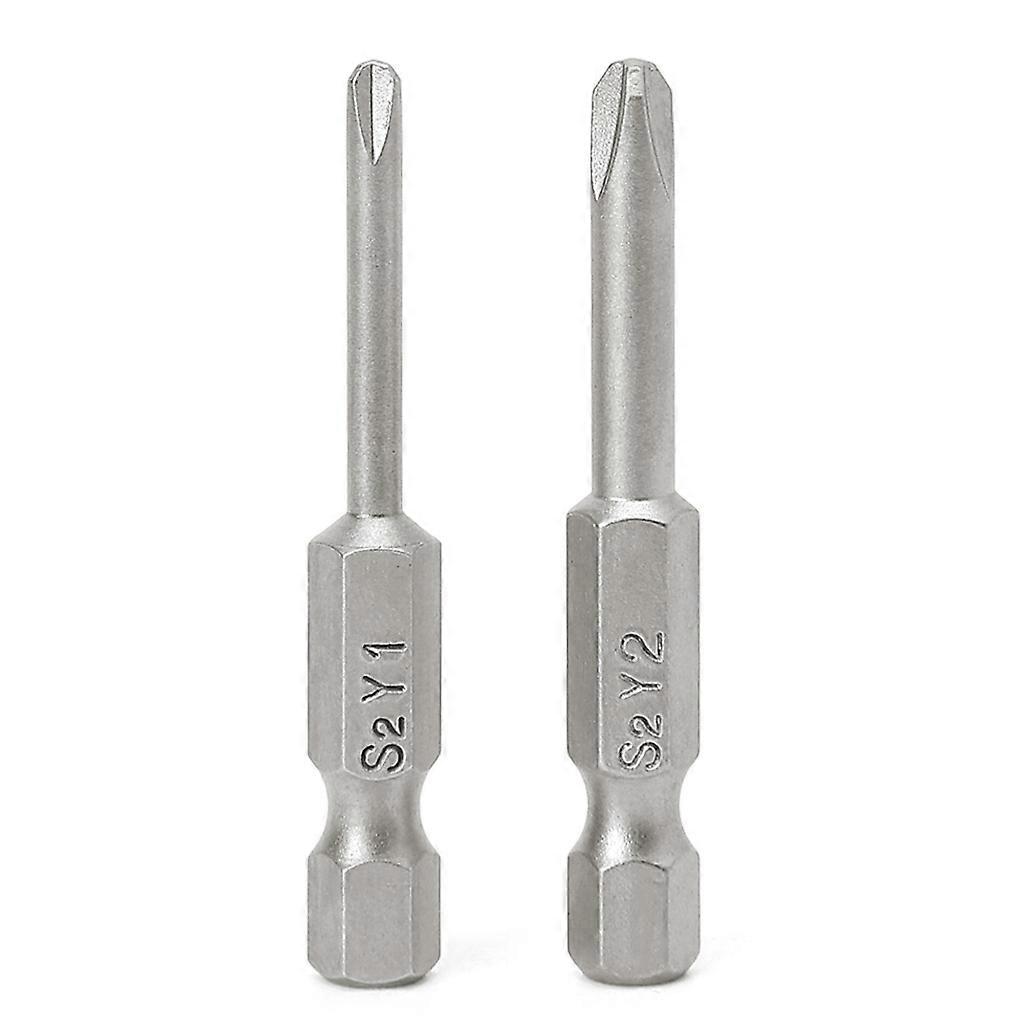 2 Pcs 50mm Magnetic 1/4'' Hex Shank Tri-wing Y Tip for Head Screwdriver Bits Set Silver
