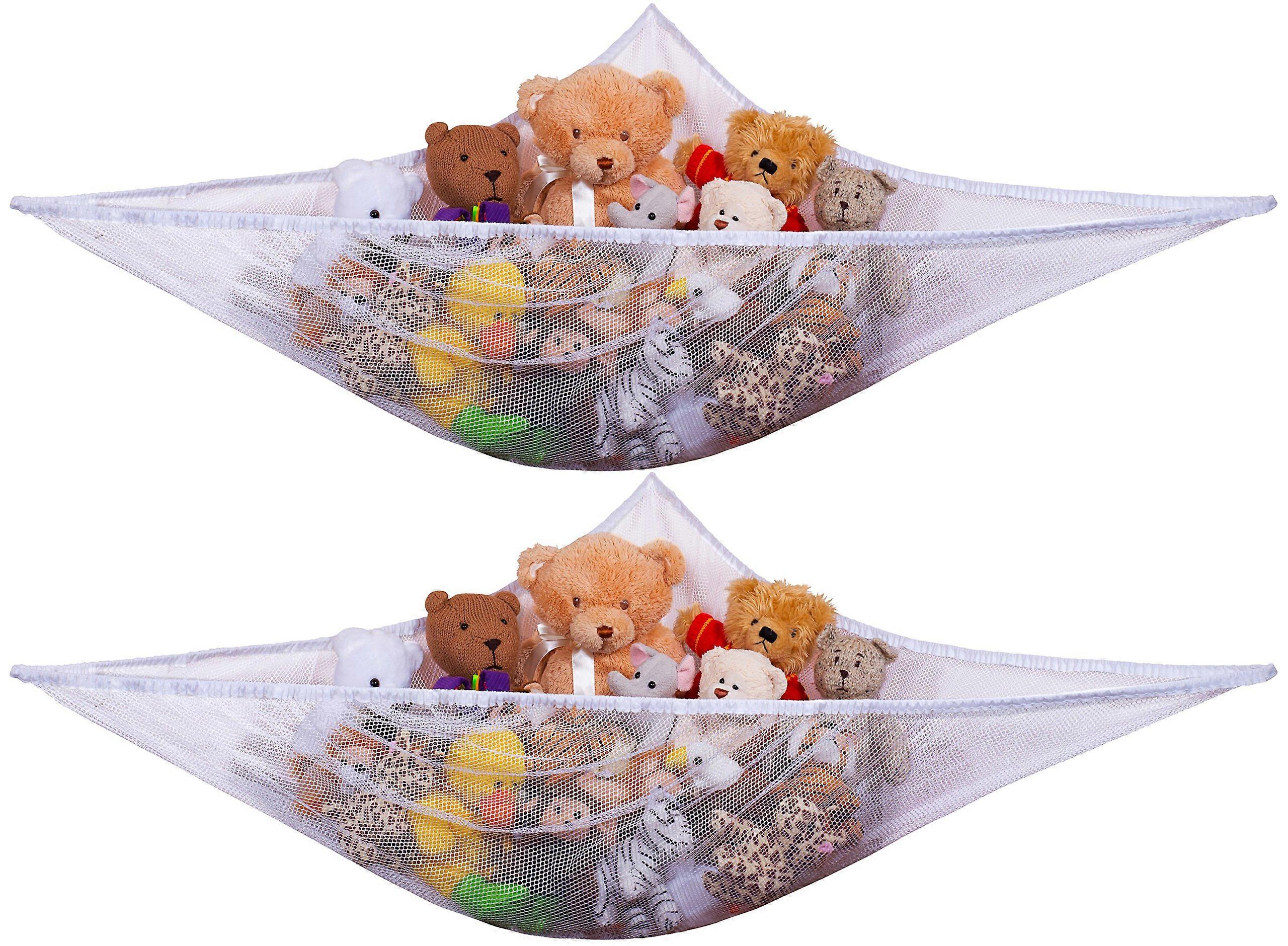 Jumbo White Toy Hammock 2 Pack for Stuffed Animals, Expands Up to 5.5ft, Durable Cotton Material, Space-Saving Design