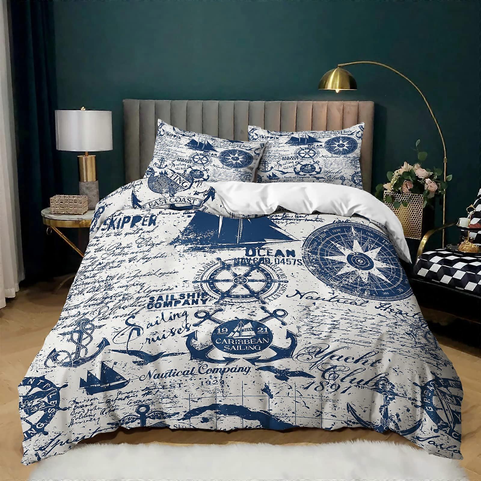 King Size Nautical Theme Duvet Cover for Bedroom Decor Bedding Set for