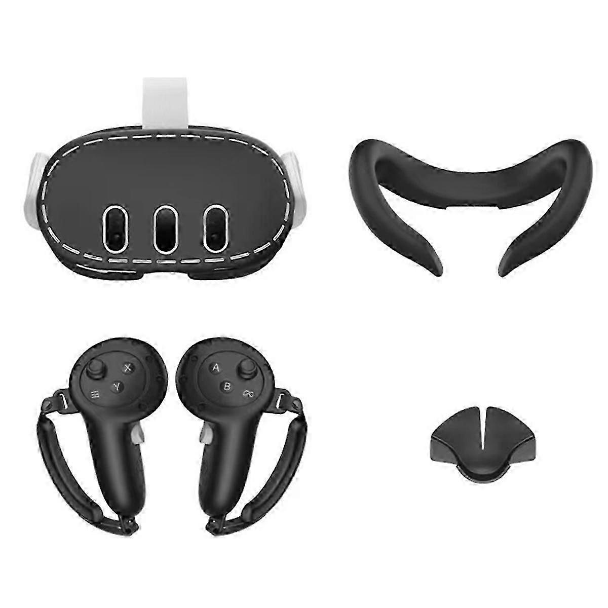 Silicone Controller Cover Case+Face Cover+Handle Case for 3 VR Headset 4 In1 for 3 Black