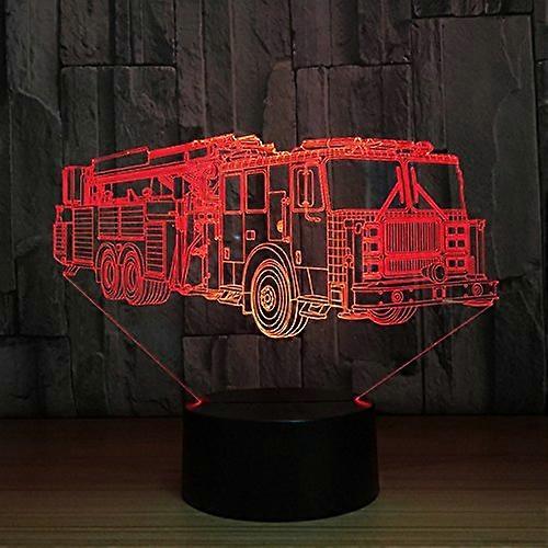 3D Fire engine Truck Car Night Light Table Desk Optical Illusion Lamps 7 Color Changing Lights LED Table Lamp