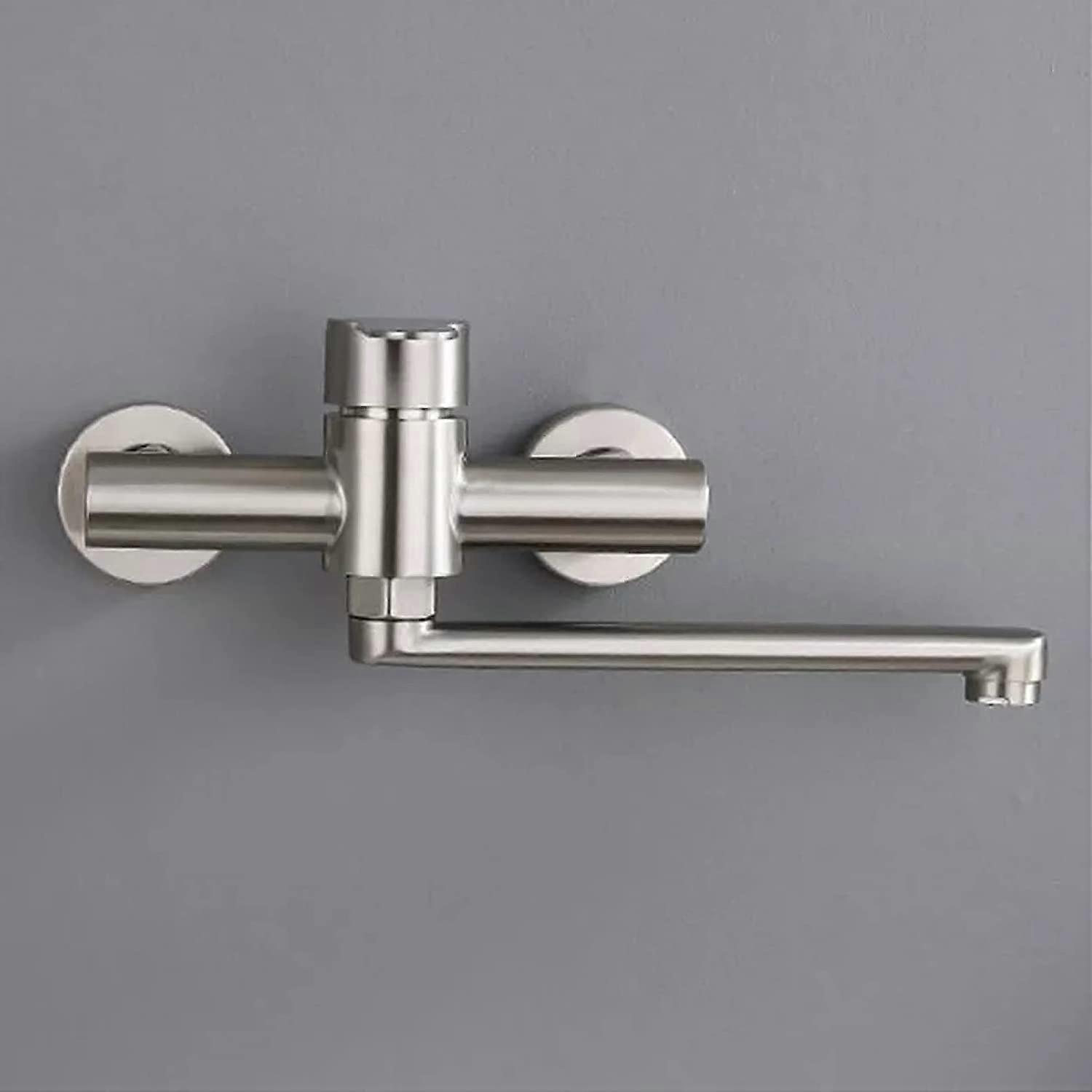 Widespread Faucets Stainless Steel Kitchen Faucet Wall Mounted Single Cold Water Tap with Extended Swivel Design Silver