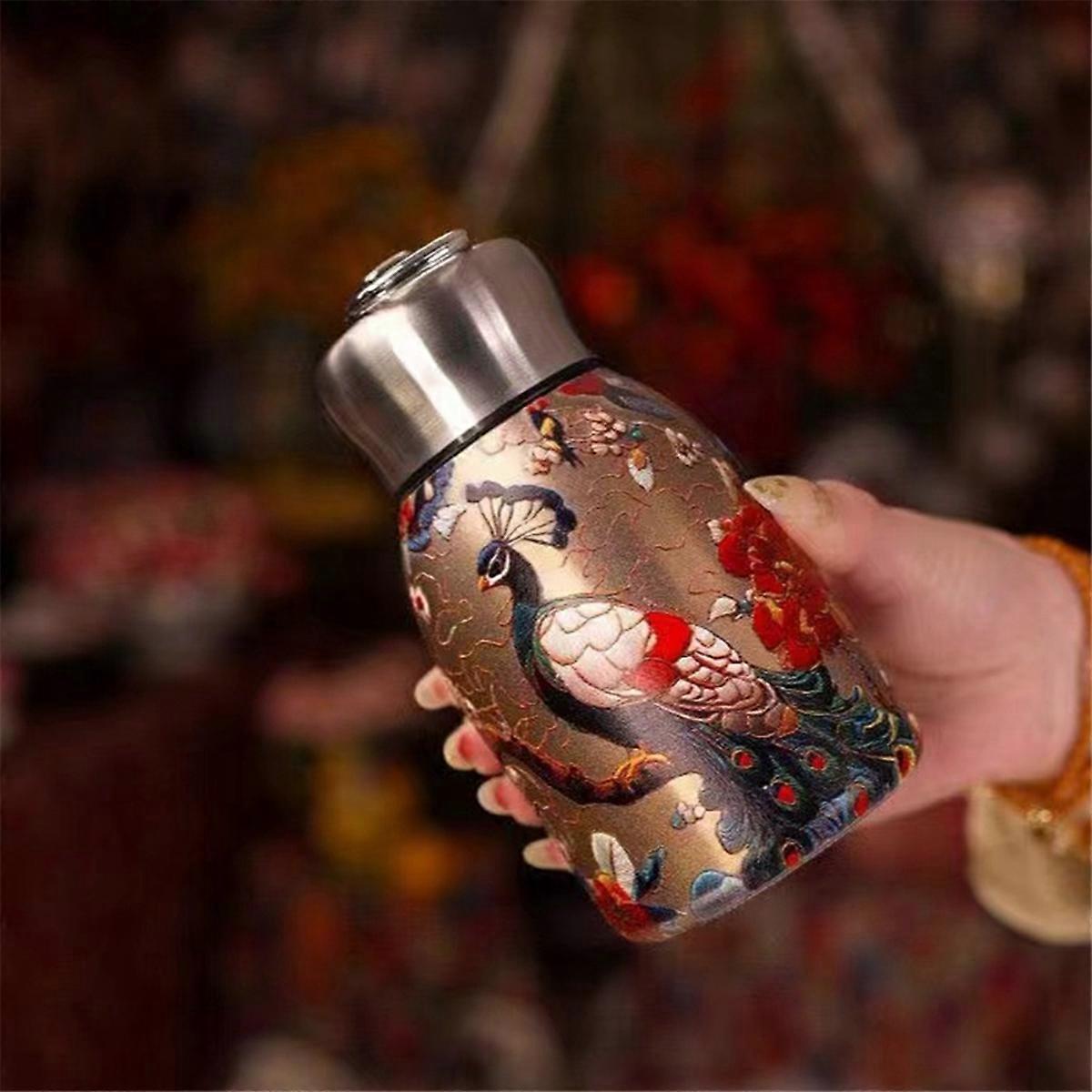 Fatty Thermos Cup Convenient Pull Ring Pocket Cup Golden Peacock