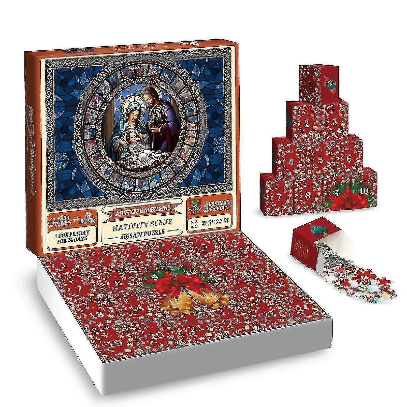 Advent 2023,Krippe Puzzle 1000 Teile,Puzzles Puzzle Countdown für Geschenke,24 Boxen Puzzles für Countdown,col