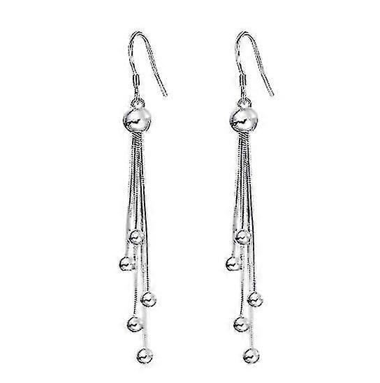 (white Gold)round Bead Drop Earrings