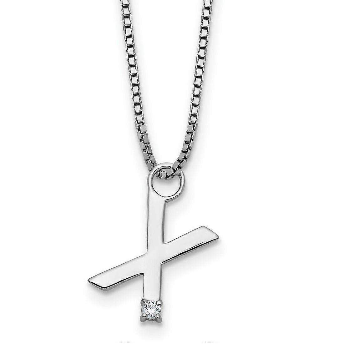9.3mm Ss Rhodium Plated White Ice .03 Diamond Letter Name Personalized Monogram Initial X With 2 Inch Extension Necklace