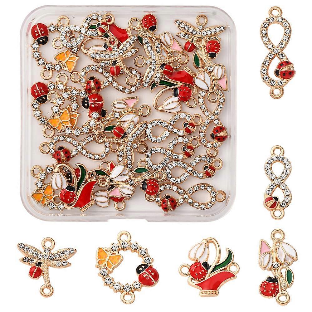 24Pcs 6 Styles Alloy Enamel Links Connector Charms with Crystal Rhinestone Jewelry Findings For DIY