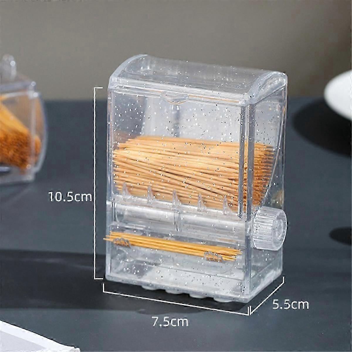 2PCS Toothpick Dispenser Clear Knob Switch Toothpick Holder Rack Stand Automatic Toothpicks Storage