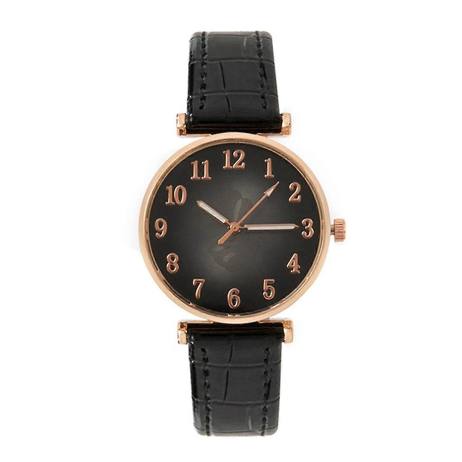 Student Quartz Watch Round Dial Adjustable Faux Leather Strap No Delay Time-checking High Accuracy
