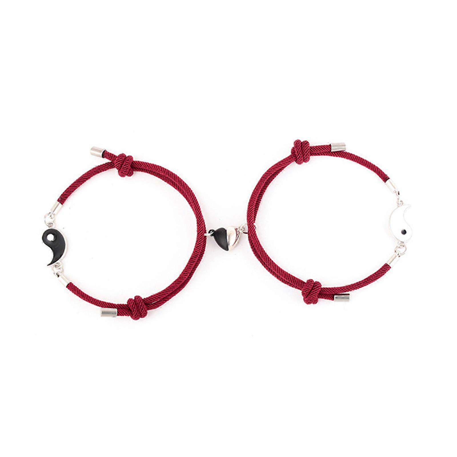 European and American Fashion Milan Rope Black and White Magnet Tai for Chi Couple Bracelets Men and Women Bracelets Jew  Wine red