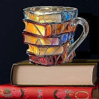 Einzigartige handgemachte Acryl Buch geformte Kaffeetasse mit farbigem Glas und bemaltem Design Perfektes Geschenk für Buchliebhaber